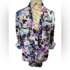 Bebe Button Down Adjustable Sleeves Shirt in M